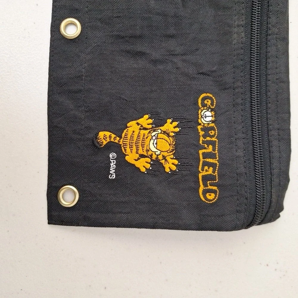 Vintage NEW 1990s Mead Embroidered Garfield Zipper Pouch Black & 4 No. 2 Pencils